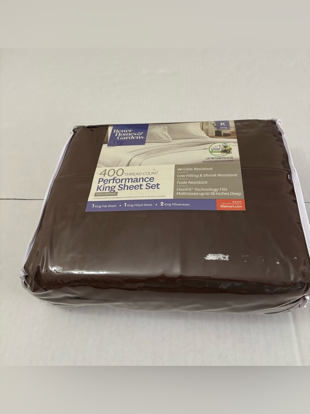 Better Homes &Gardens 400 Thread Count Performance 4pc King Sheet Set Brown